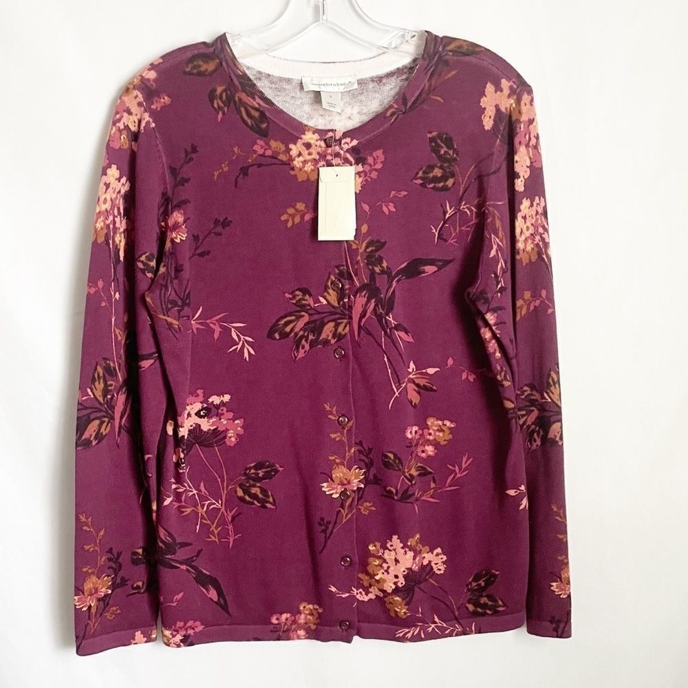 🟢Christopher & Banks Purple Floral Cardigan S